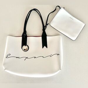 SOLD Emporio Armani Signature Shopper Tote Bag with Zipper Pouch